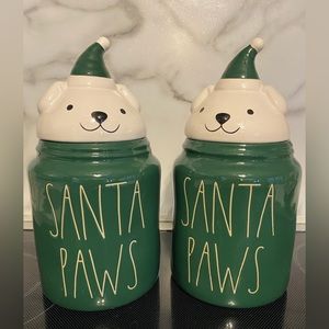 RAE DUNN Canister set of two Christmas SANTA PAWS Ceramic .